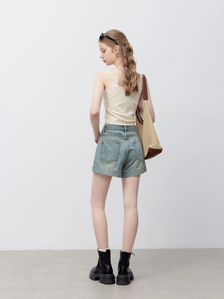 Basic-Jeansshorts mit hohem Bund für Damen