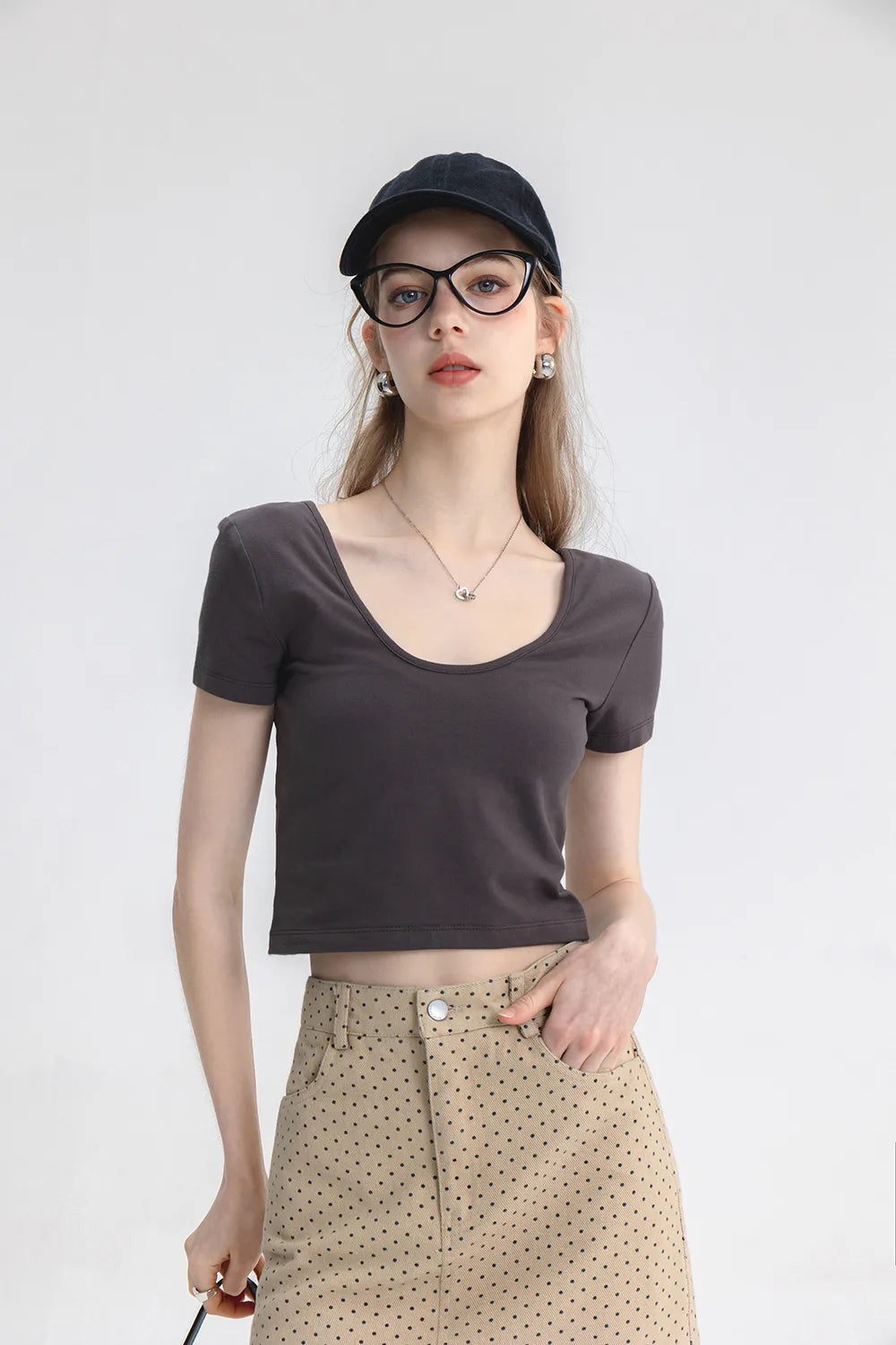 Women's Short Sleeve Blouse - Chic Square Neckline Top