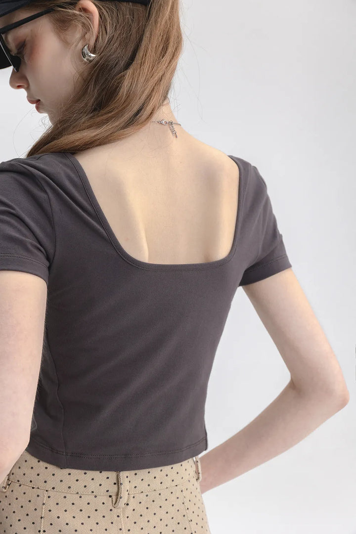 Women's Short Sleeve Blouse - Chic Square Neckline Top