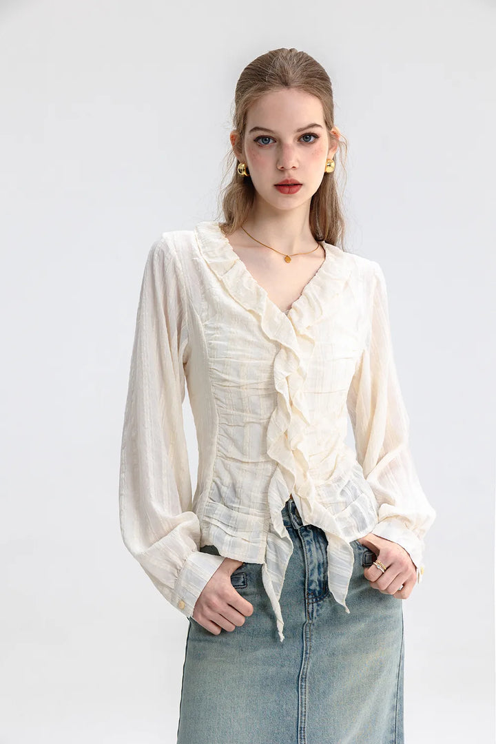 Ruffled Elegance V-Neck Top