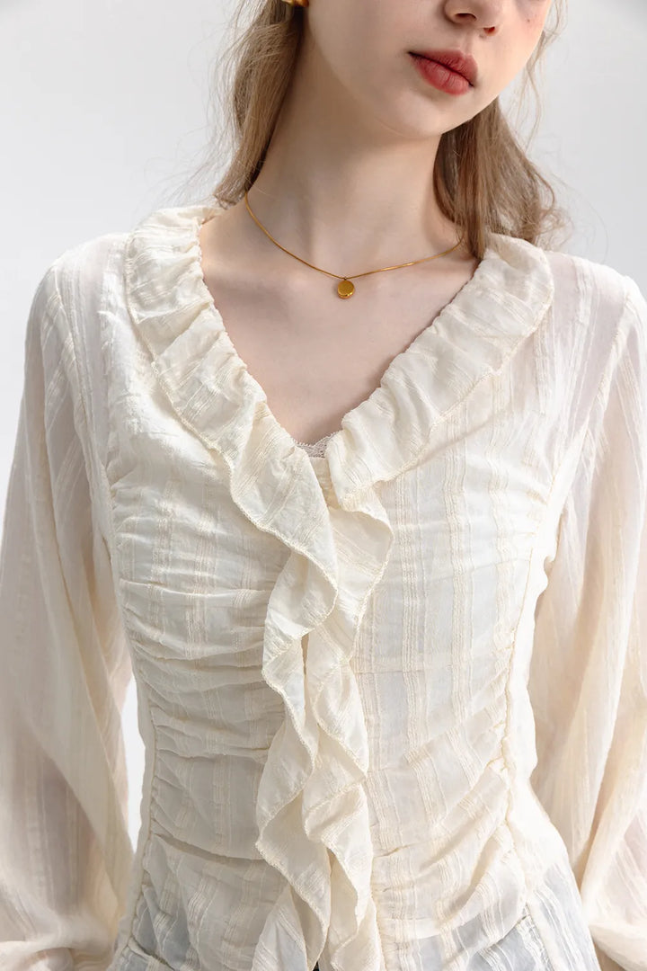 เสื้อคอวี Ruffled Elegance