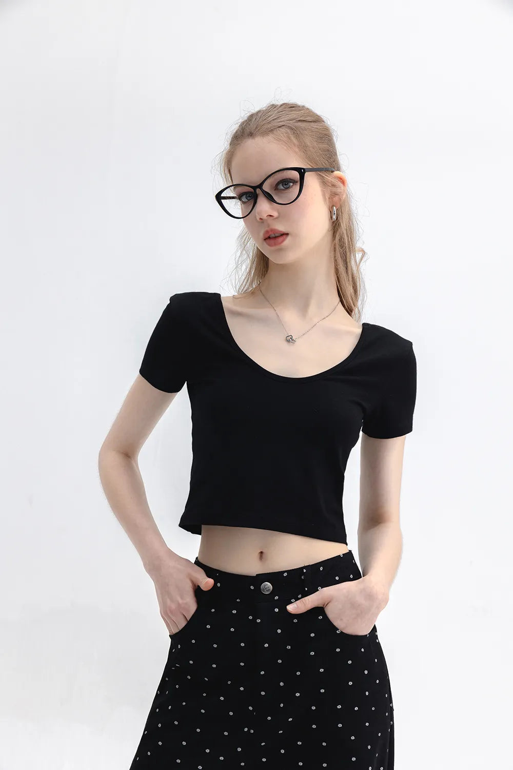 Women's Short Sleeve Blouse - Chic Square Neckline Top