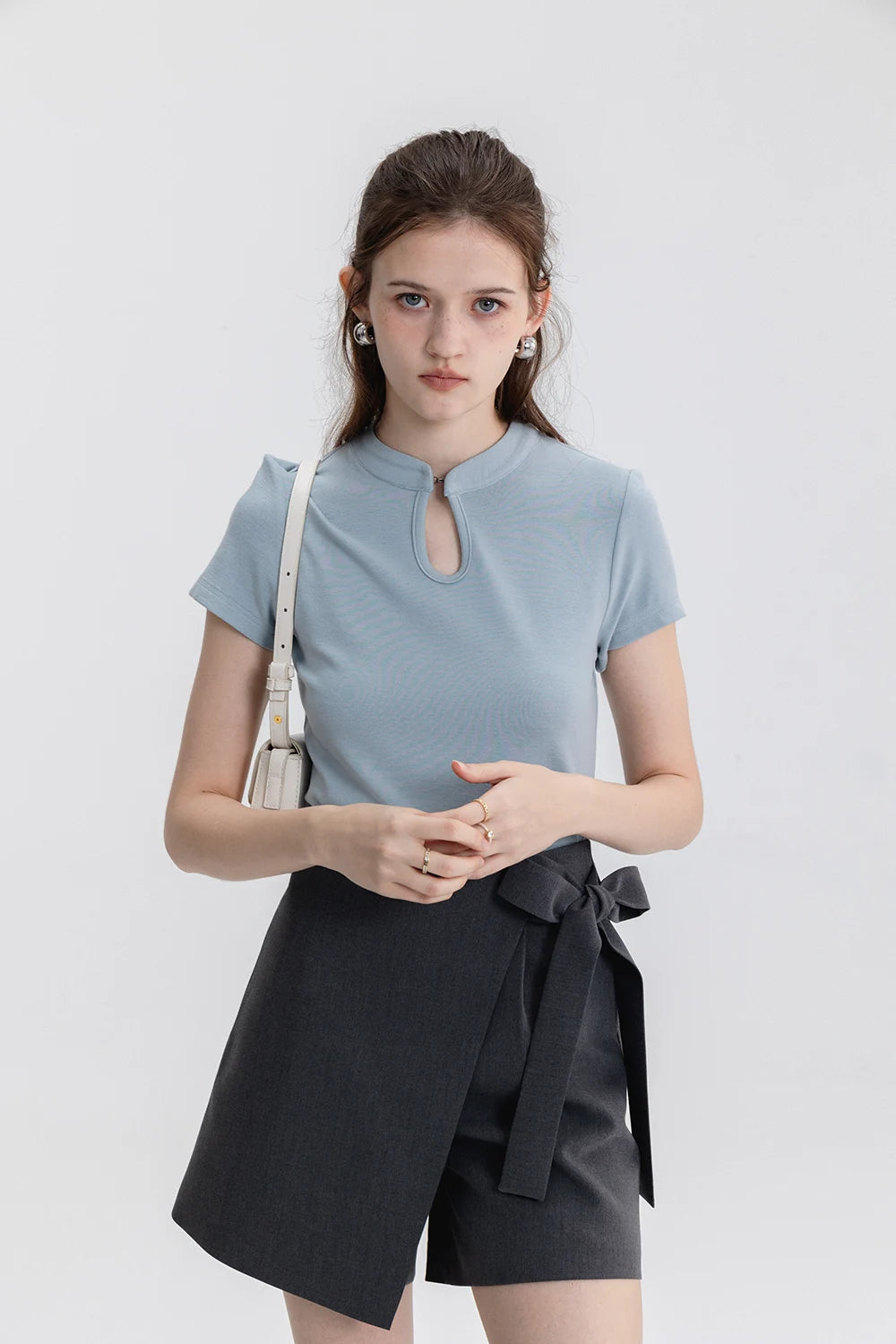 Women's Cheongsam Collar Solid Color T-shirt