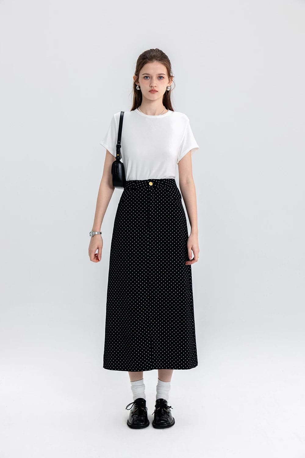 Chic Polka Dot A-Line Midi Skirt