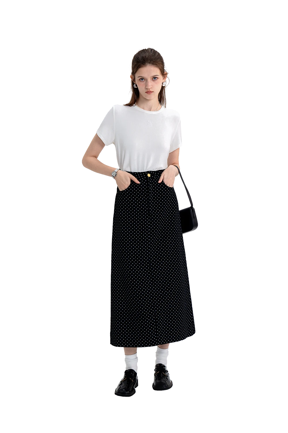 Chic Polka Dot A-Line Midi Skirt