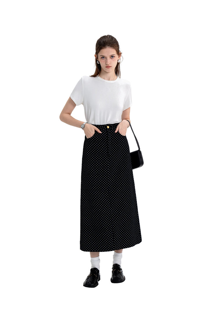 Chic Polka Dot A-Line Midi Skirt