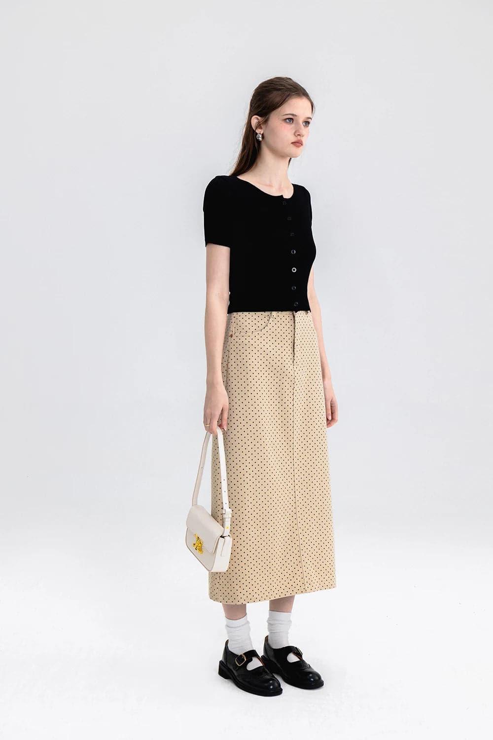 Chic Polka Dot A-Line Midi Skirt