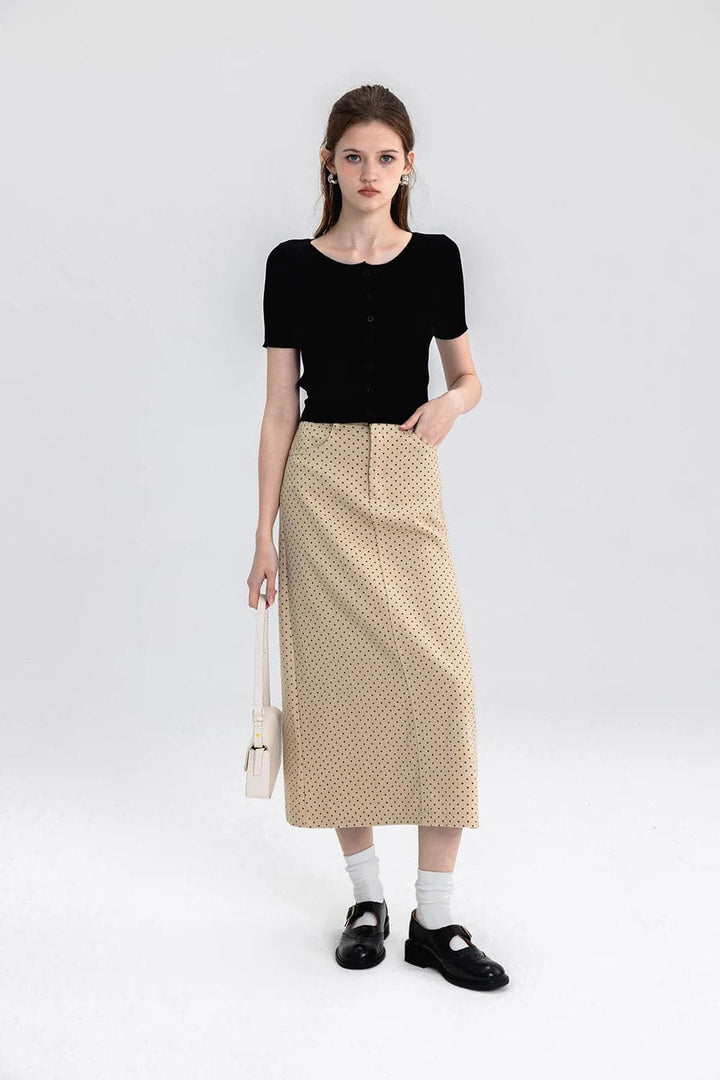 Chic Polka Dot A-Line Midi Skirt