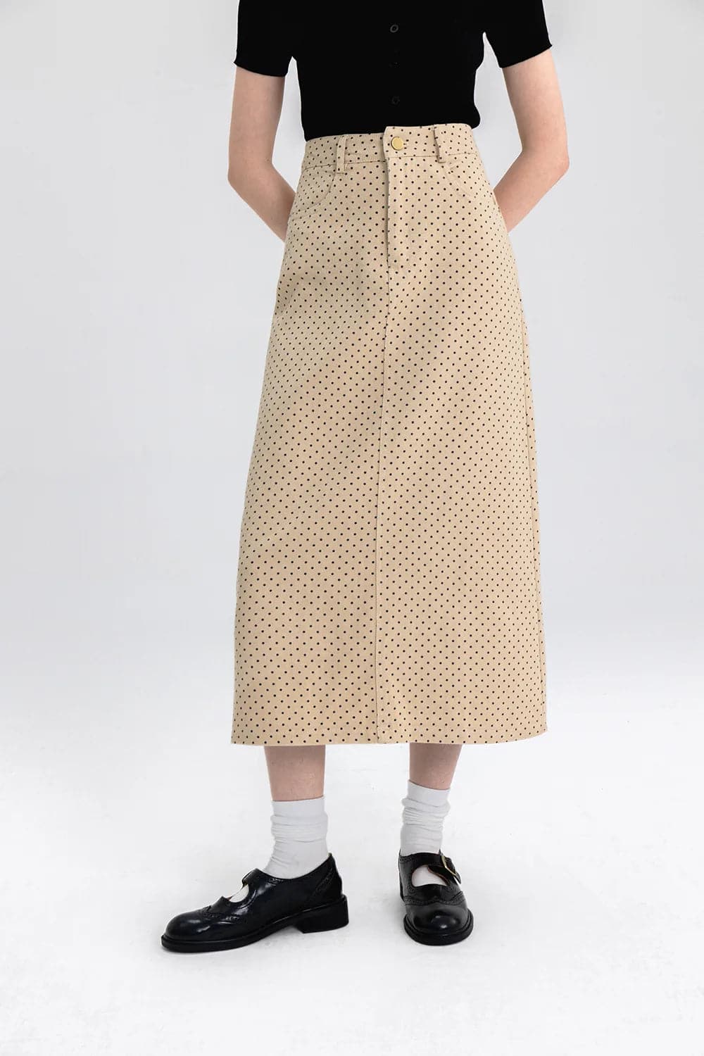 Chic Polka Dot A-Line Midi Skirt