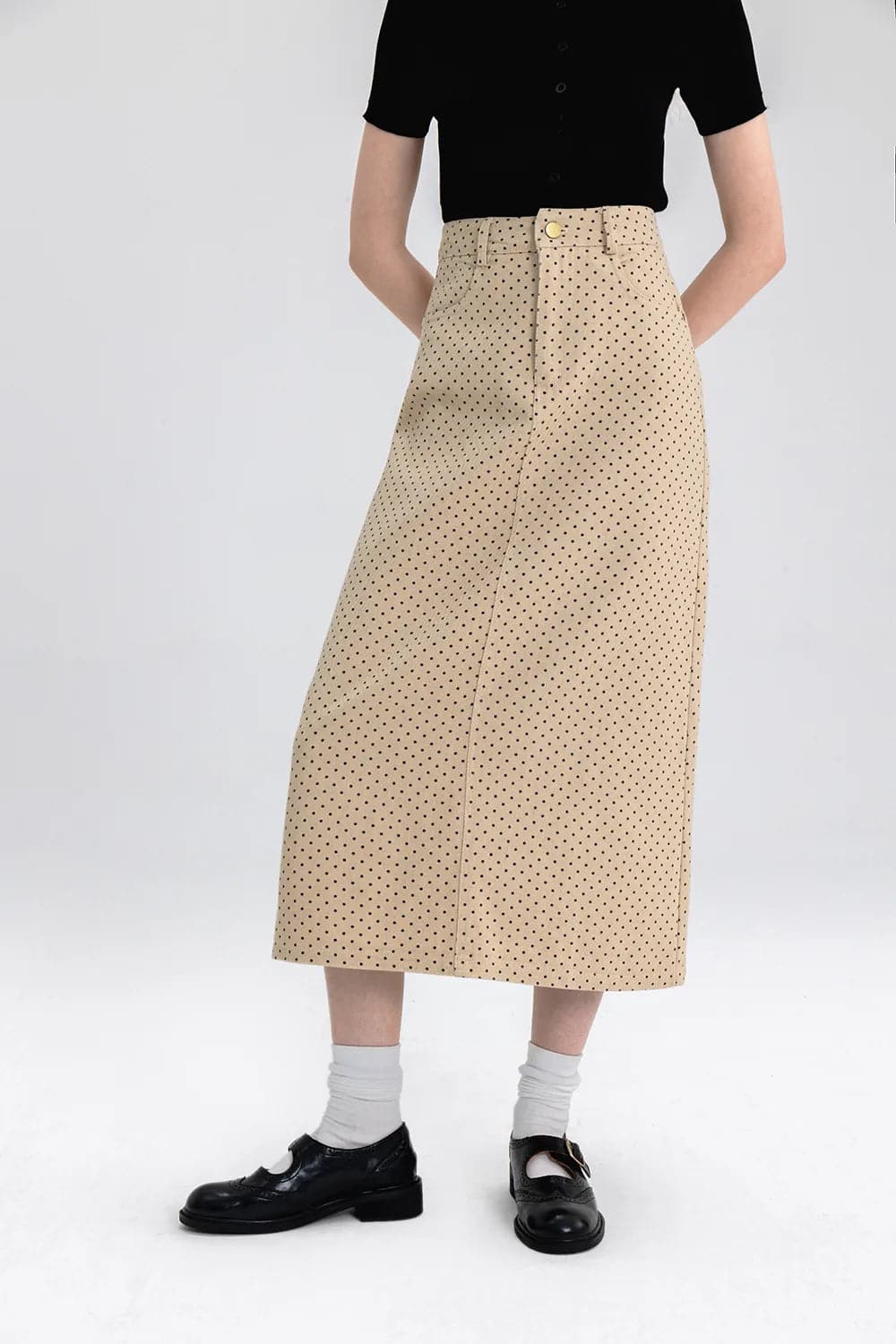 Chic Polka Dot A-Line Midi Skirt