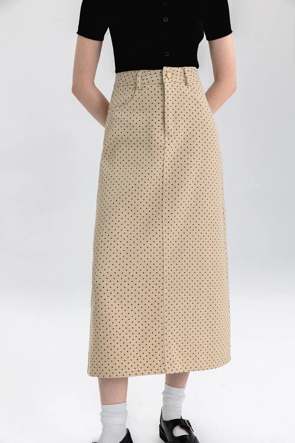 Chic Polka Dot A-Line Midi Skirt