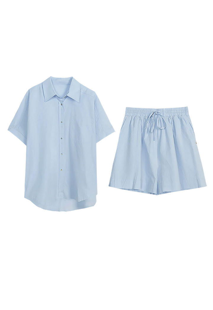 Women's Two-Piece Button-Down Shirt and Shorts Set