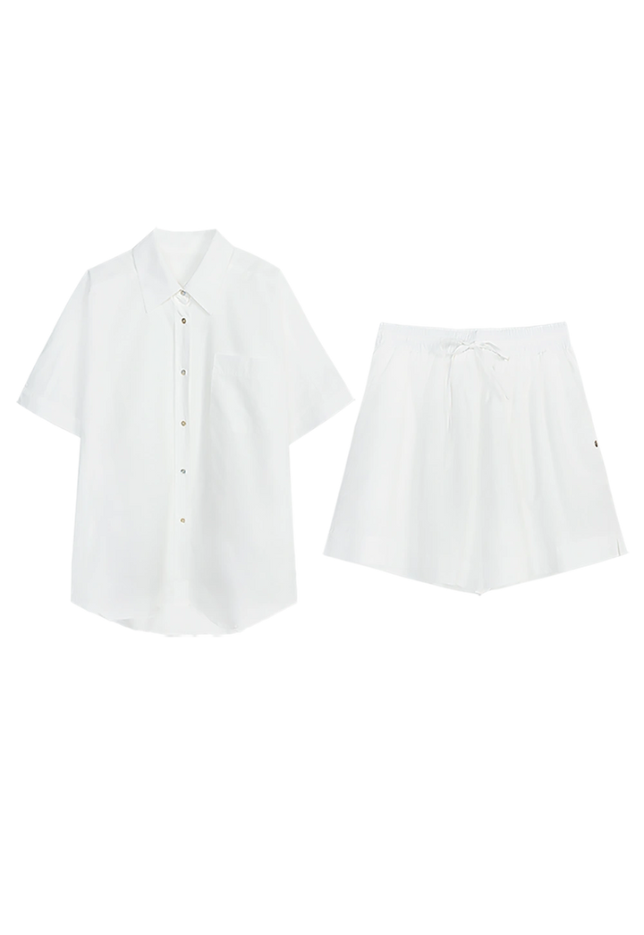 Women's Two-Piece Button-Down Shirt and Shorts Set