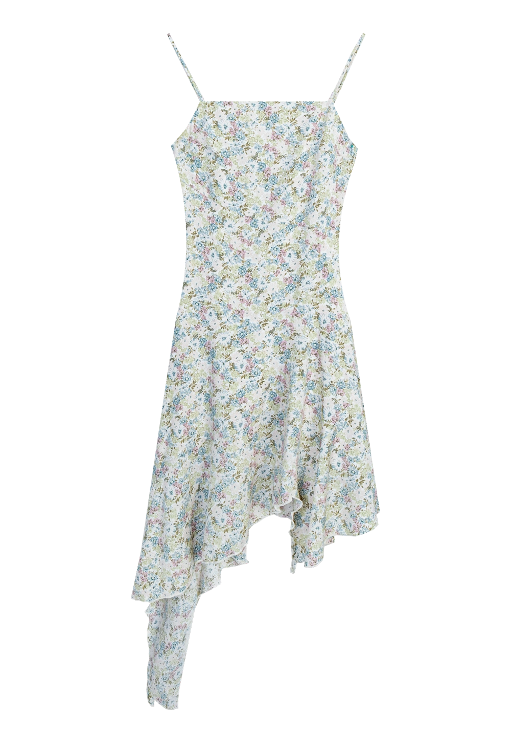 Women's Asymmetrical Hem Floral Print Spaghetti Strap Dress