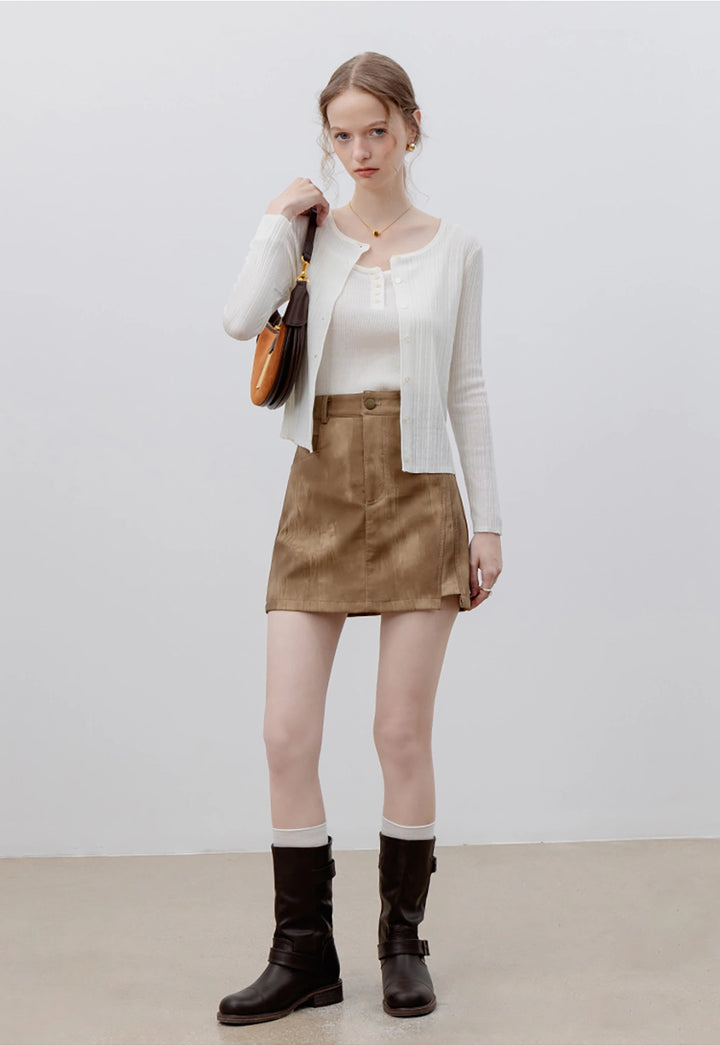 Women's High-Waisted A-Line Leather Skirt