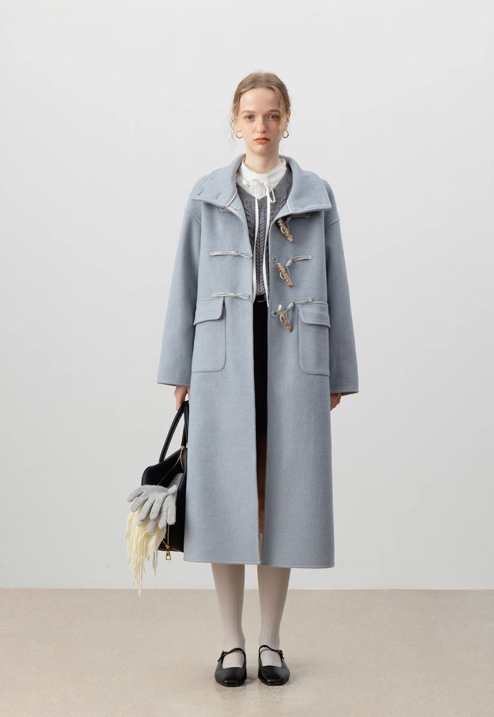 Women's Long Toggle Wool Coat with Patch Pockets