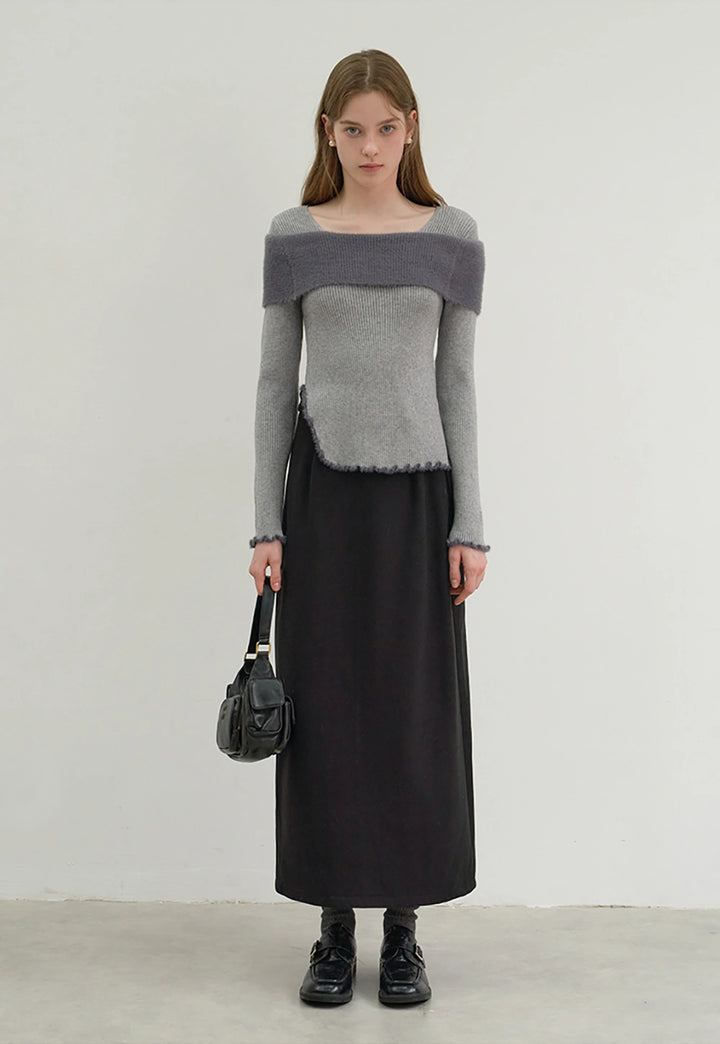 Minimalist French Wool Midi Skirt with Belt