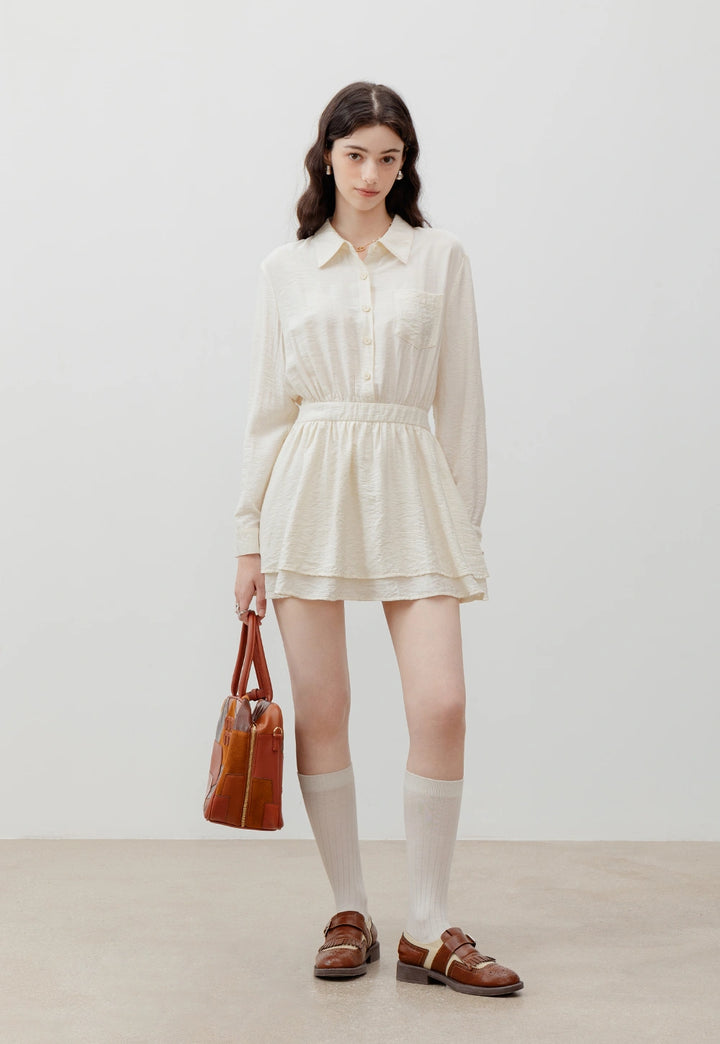 Long-Sleeve Cinched-Waist Shirt Dress