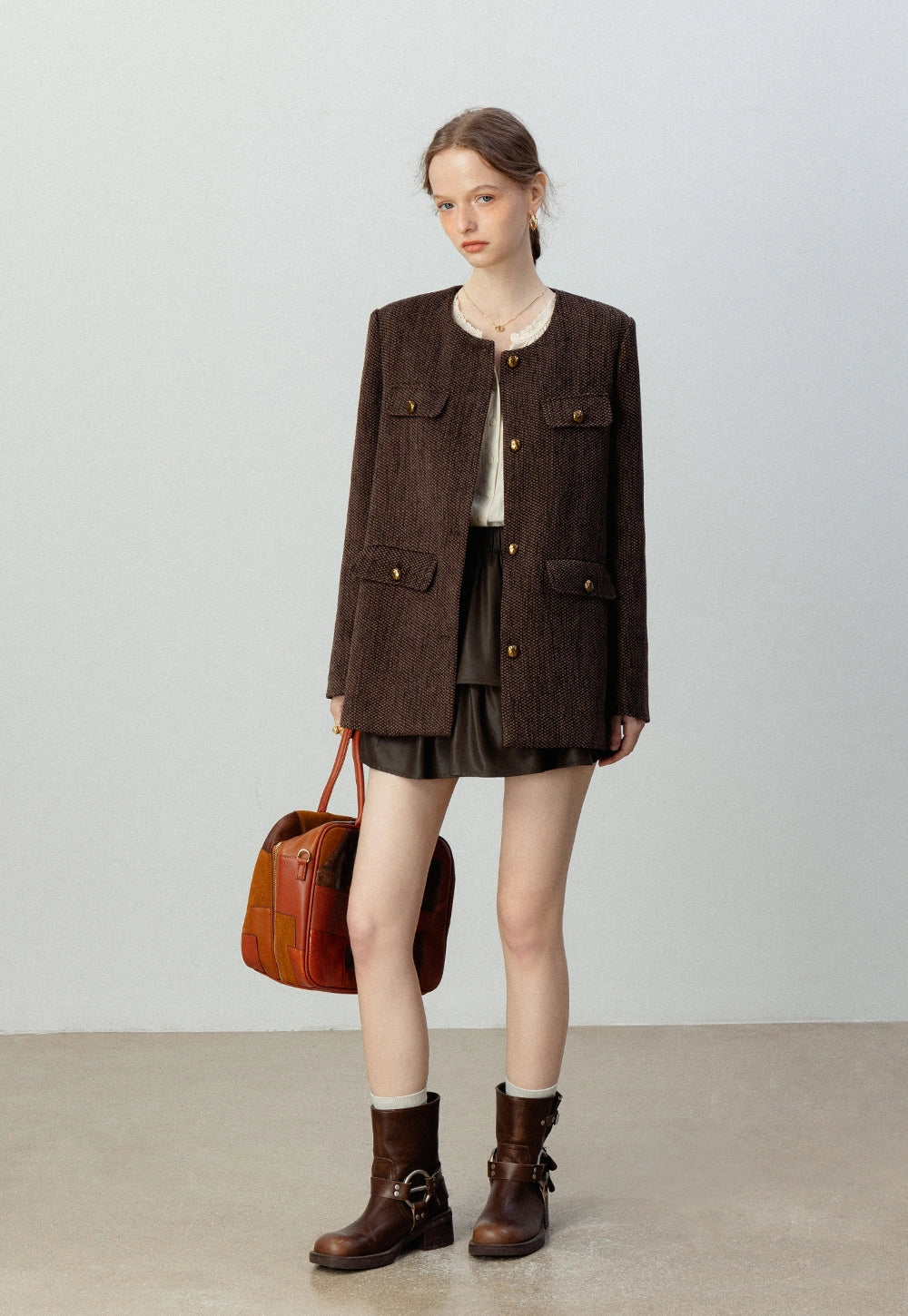 Women's Tweed Buttoned Utility Jacket