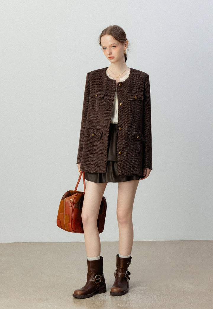 Women's Tweed Buttoned Utility Jacket