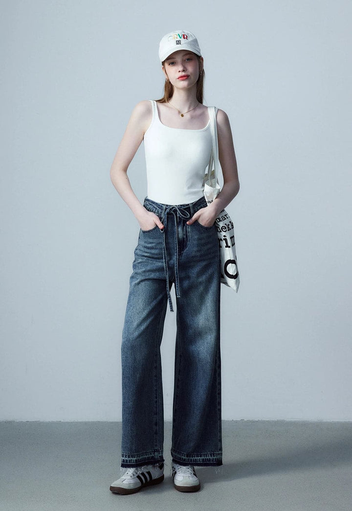 Pantalon en denim à jambe large et noué sur le devant pour femme