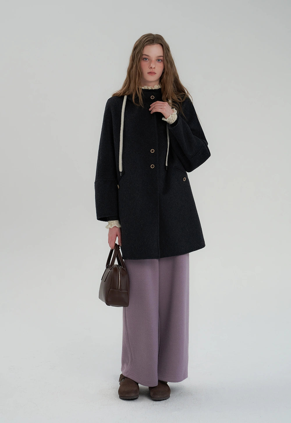 Hooded Mid-Length Wool Coat