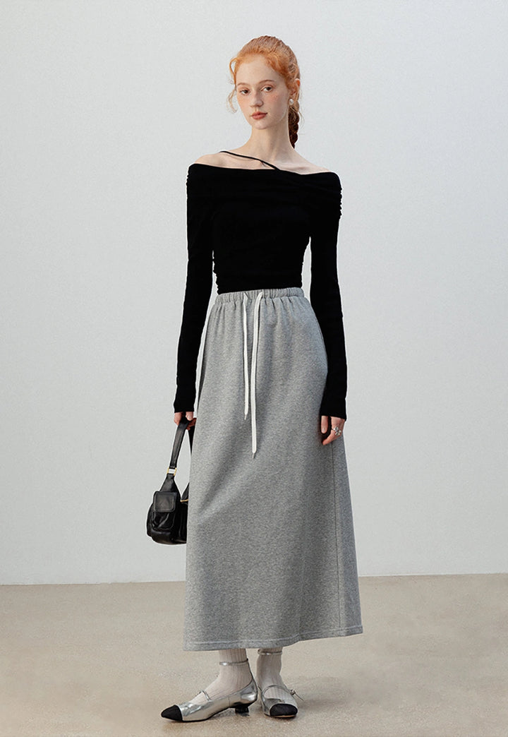 Women's Drawstring Waist Midi Skirt