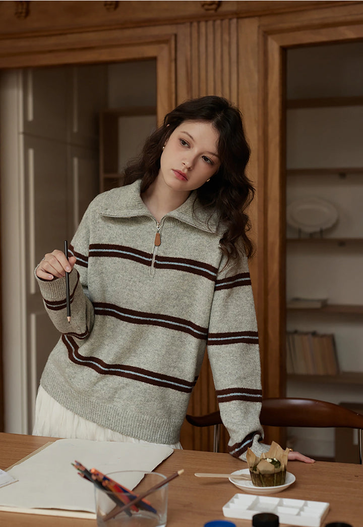 Women's Striped Half-Zip Sweater