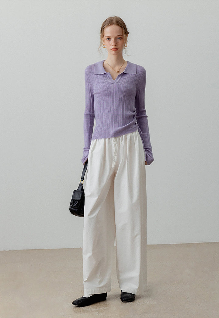 High-Waisted Wide-Leg Drawstring Pants