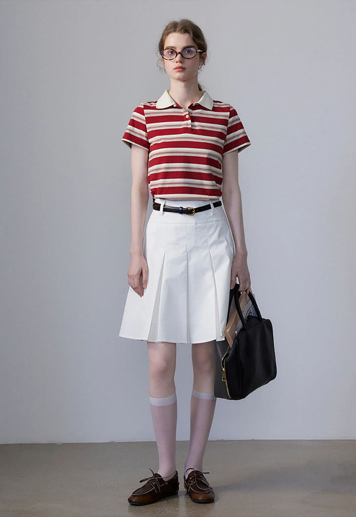 Women's Striped Polo Shirt with Contrast Collar