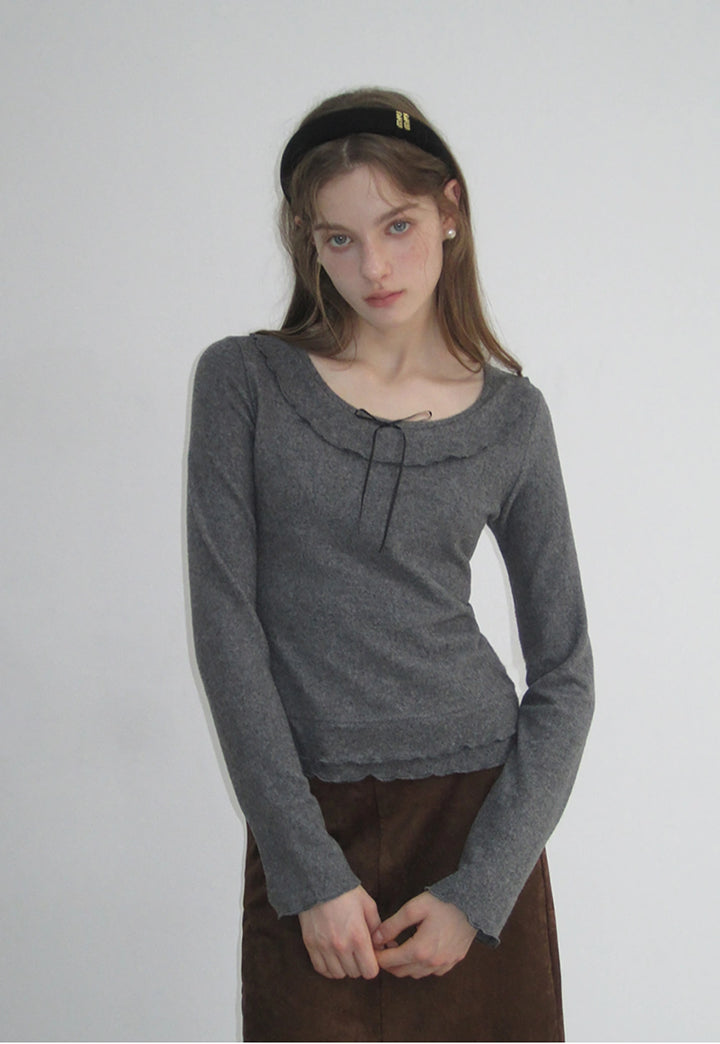 Women's Long Sleeve Ruffled Hem Knit Top