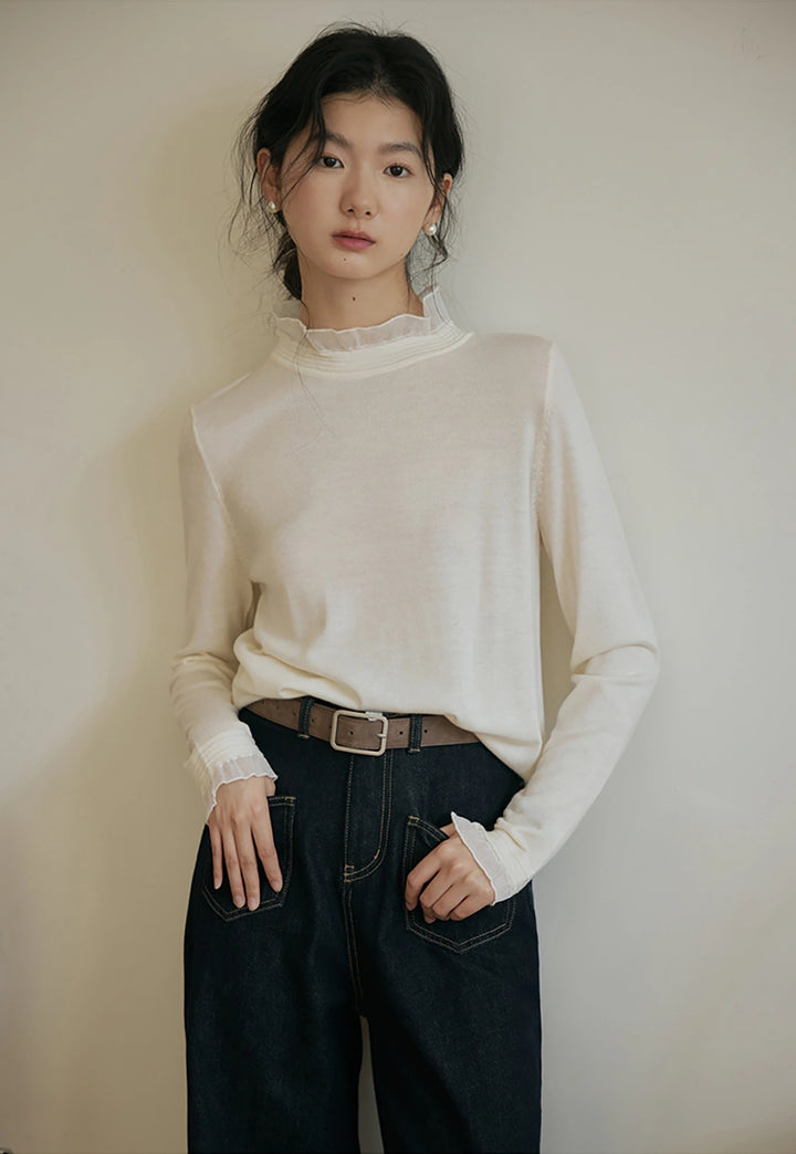 Mock Collar Long-Sleeve Knit Top