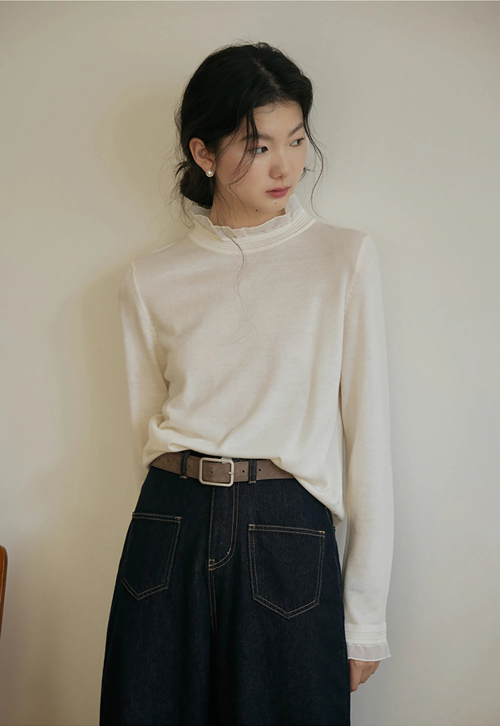 Mock Collar Long-Sleeve Knit Top