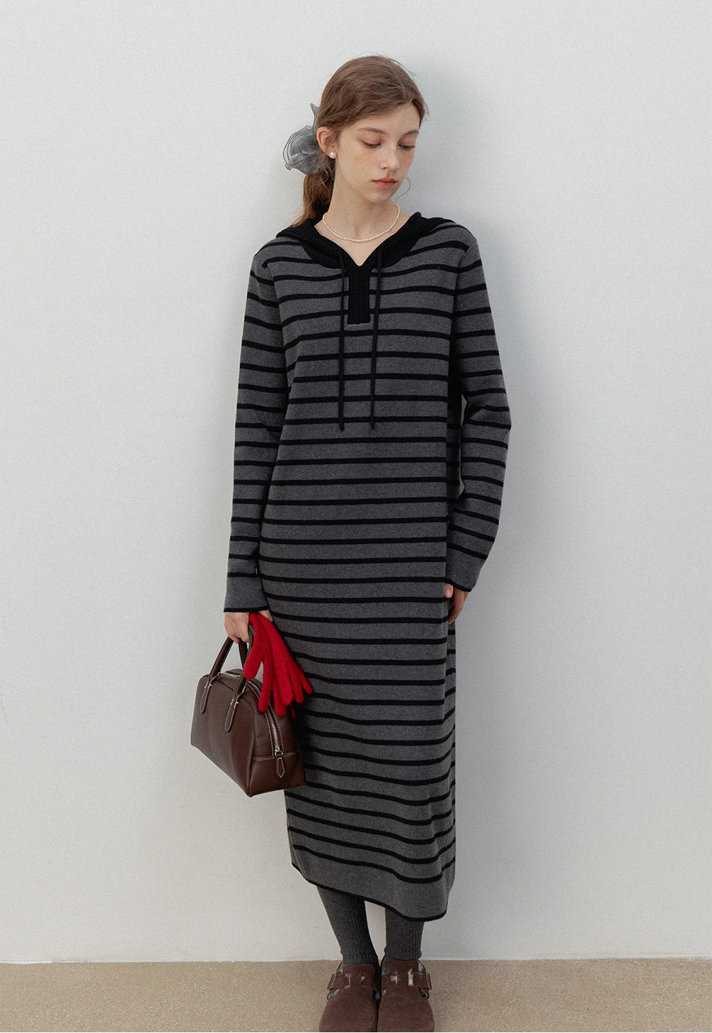 Striped Hoodie Midi Dress