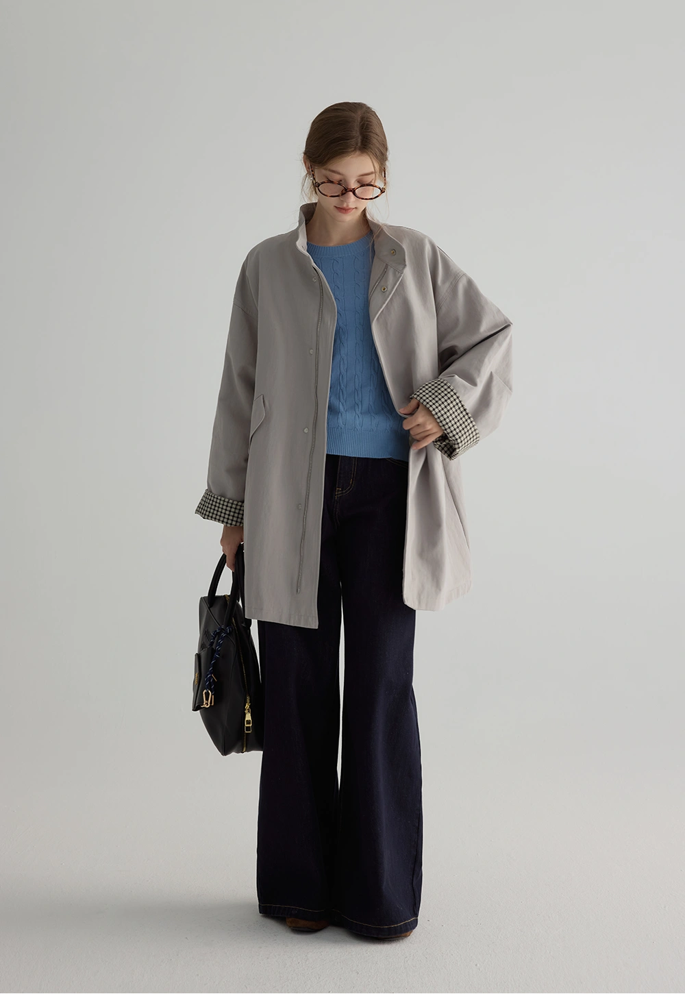 Stand Collar Mid-Length Trench Coat