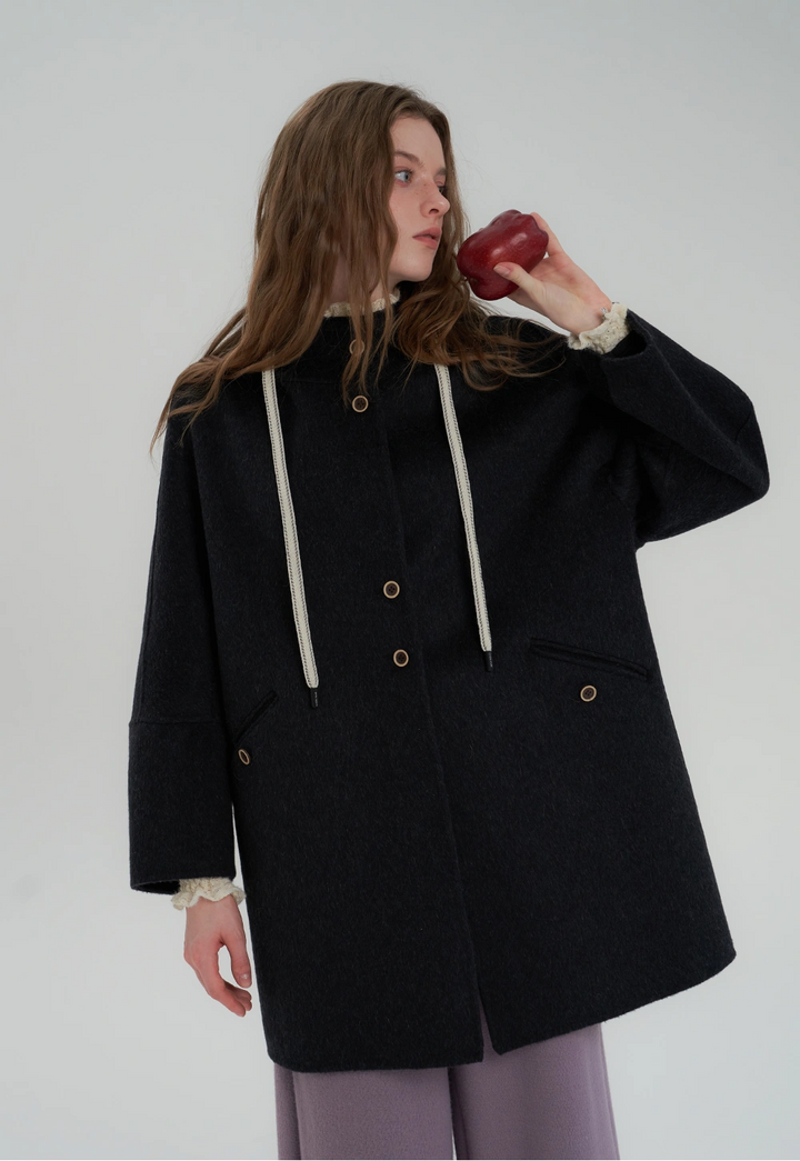 Hooded Mid-Length Wool Coat