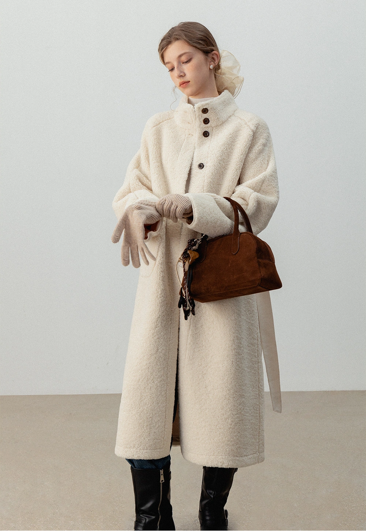 Women's Cream Long Teddy Coat