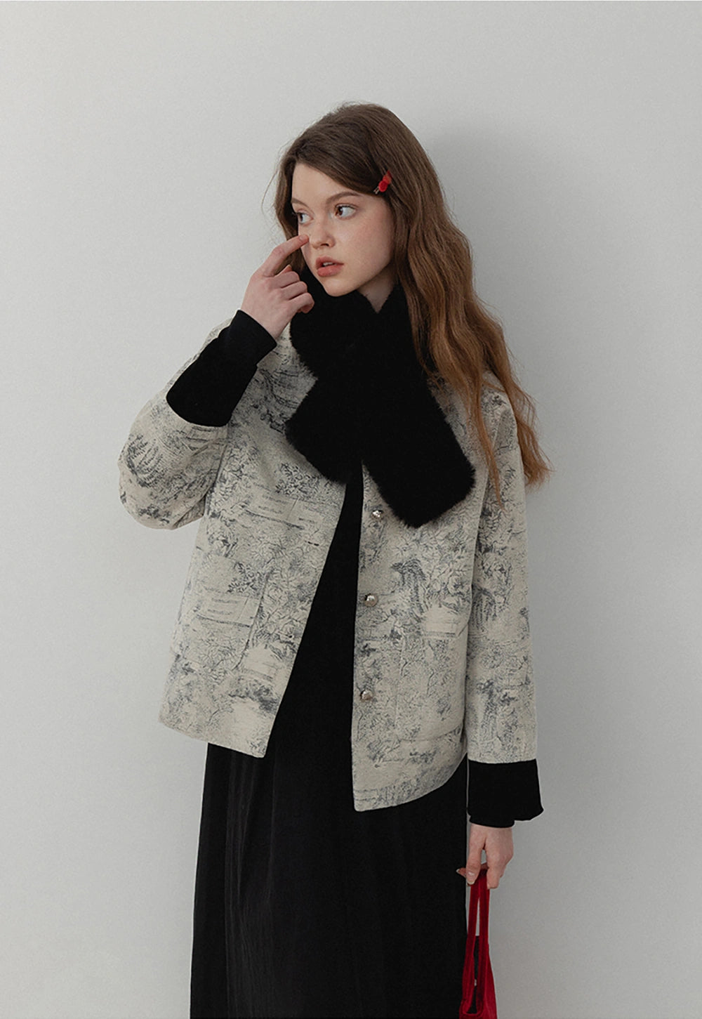 Women’s Chinese Ink Painting Inspired Warm Coat with Collar