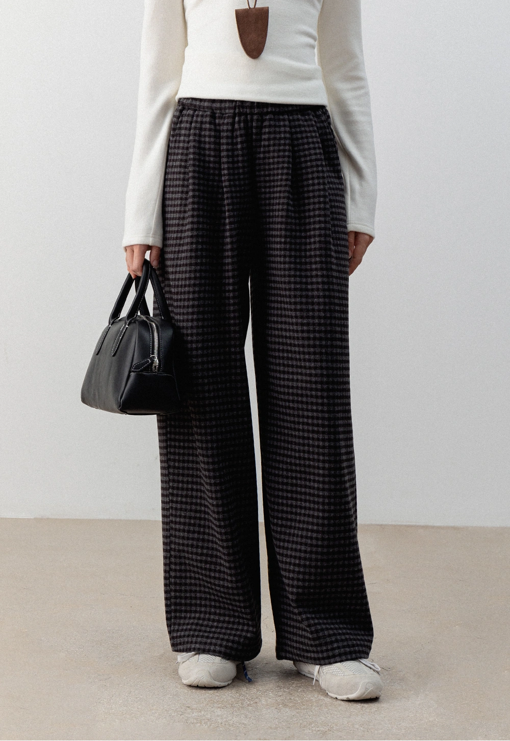 Elastic Waist Plaid Wool Casual Pants