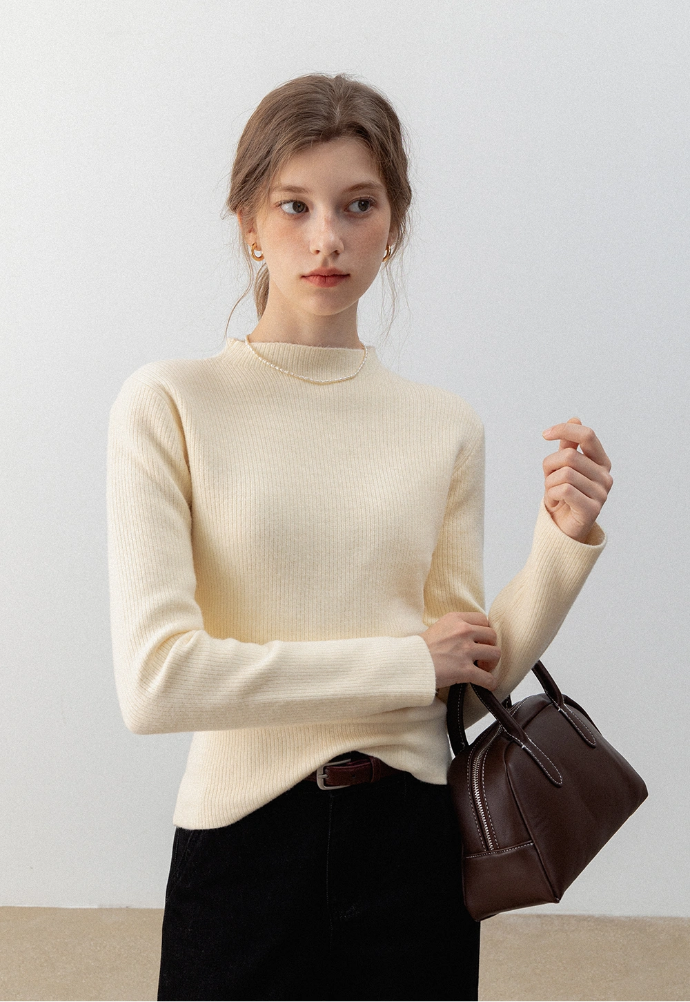 Women's Mock Neck Ribbed Knit Sweater