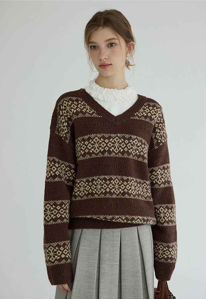 Women's Fair Isle Knit V-Neck Sweater