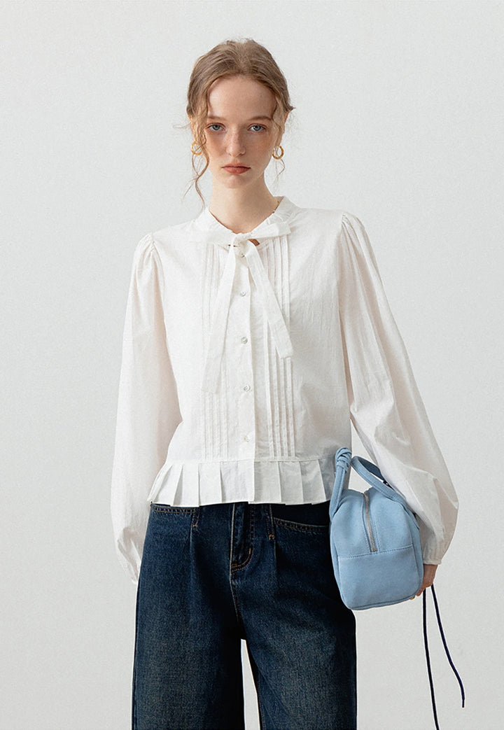 Women's Inspired Puff Sleeve Blouse with Bow Detail