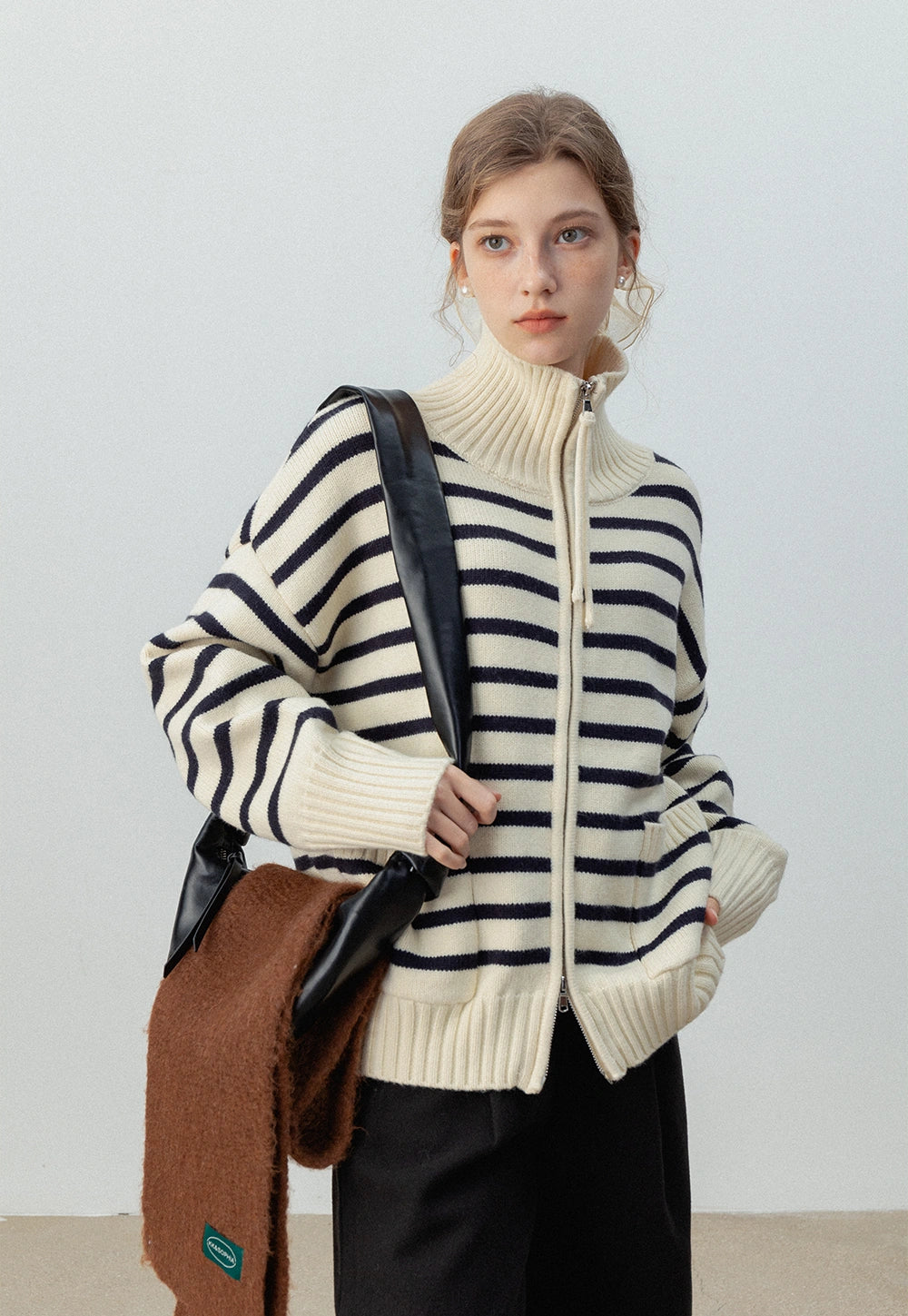 Striped Zip-Up Knit Cardigan