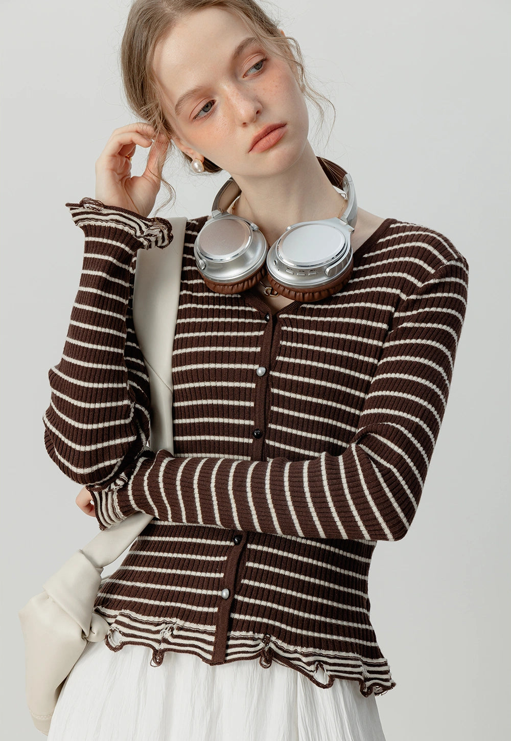 Women's Striped Ribbed Knit Cardigan