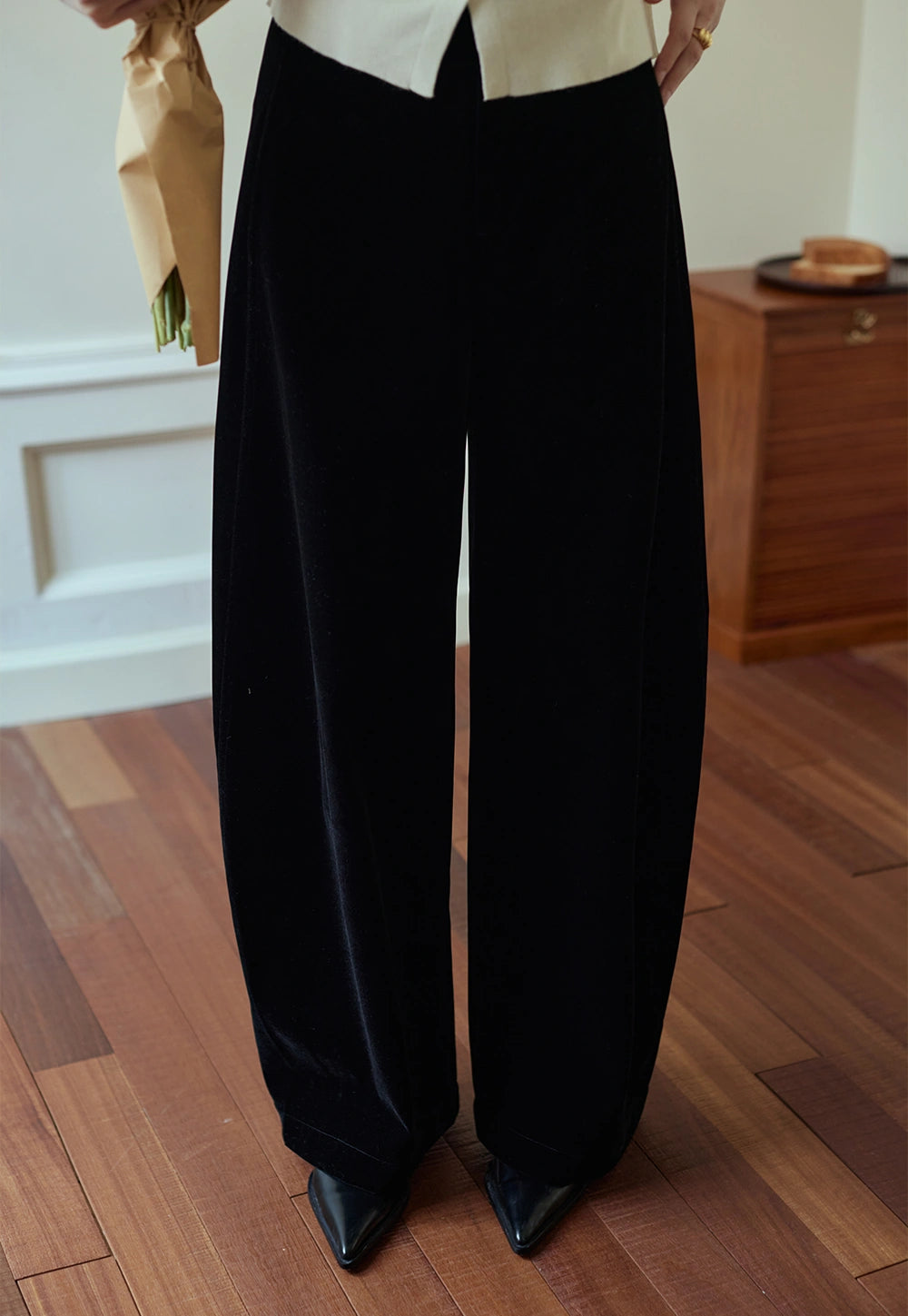 High-Waisted Velvet Wide-Leg Pants