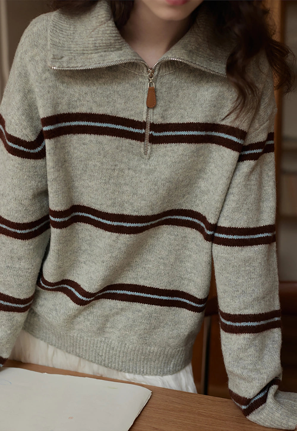 Women's Striped Half-Zip Sweater