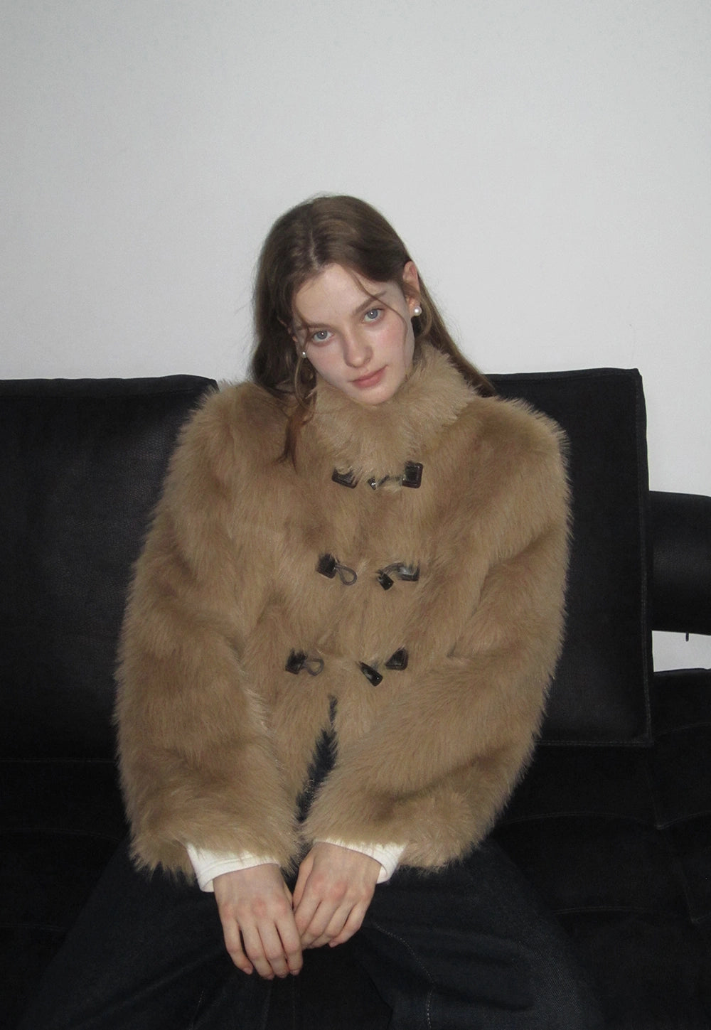 Women's Stand Collar Faux Fur Toggle Coat