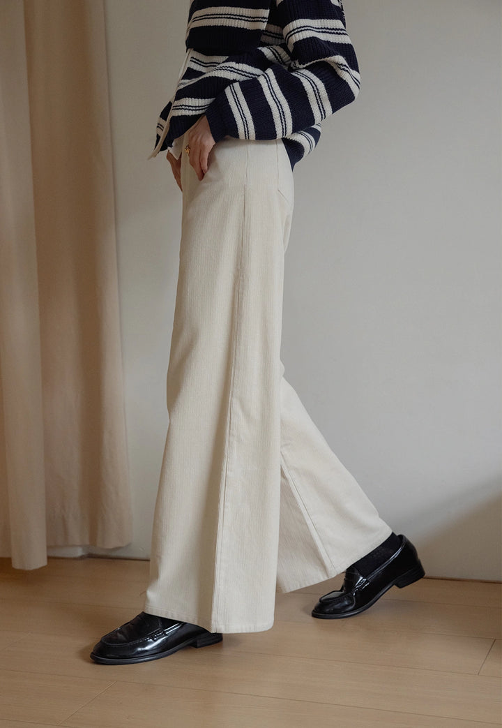 Wide-Leg Corduroy Pants with Belt