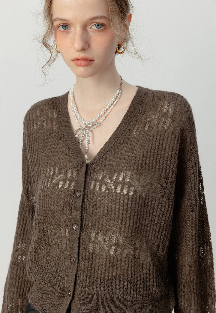 Women's Openwork Knit Button Cardigan