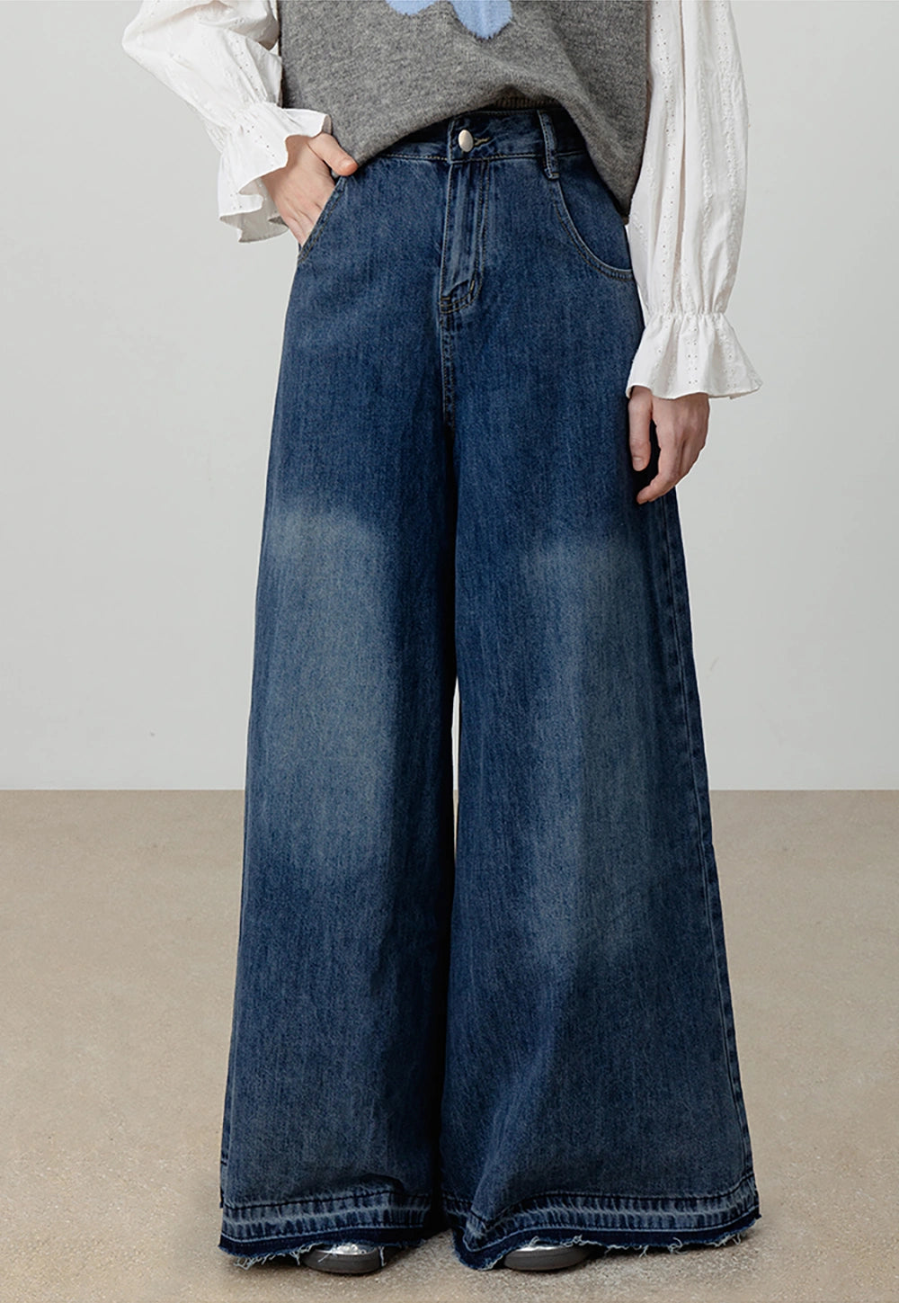 Women's Wide-Leg Faded Denim Jeans